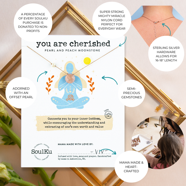 You Are Cherished Pearl & Peach Moonstone Necklace