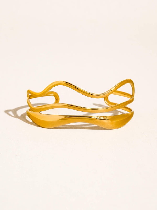 Delacour 18K Gold Non-Tarnish Wavy Cuff Bracelet