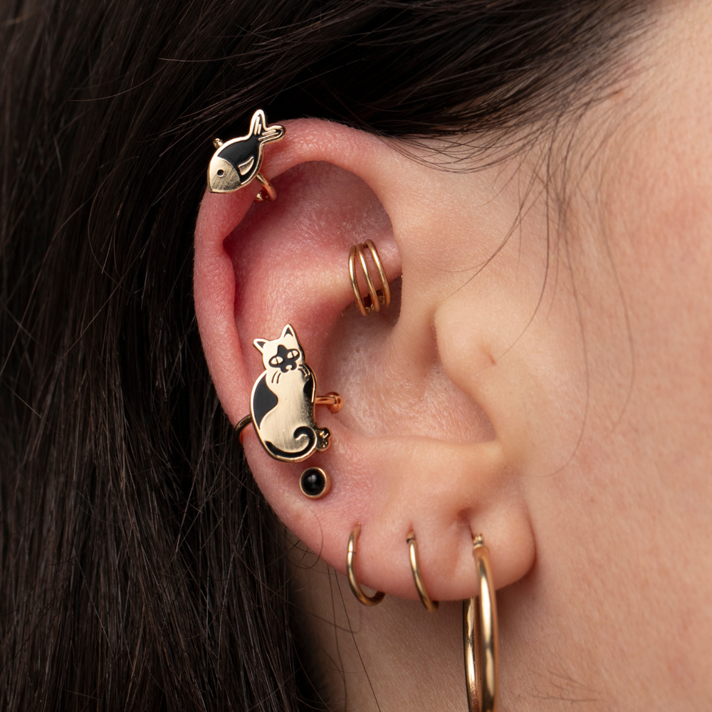 Yellow Owl Workshop - Cat & Fish Ear Cuffs | No Piercing Gold Jewelry