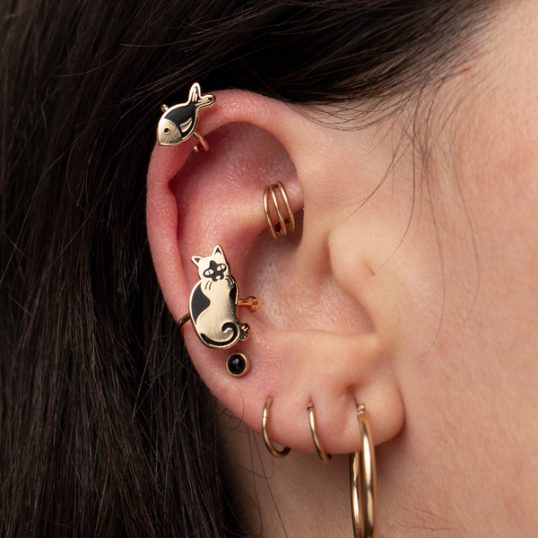 Yellow Owl Workshop - Cat & Fish Ear Cuffs | No Piercing Gold Jewelry