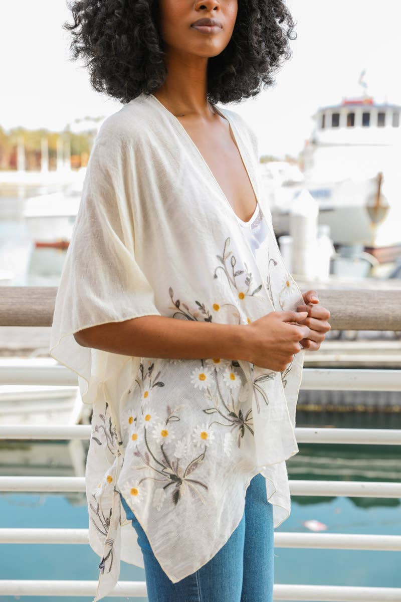 Ivory Spring Daisy Woven Kimono