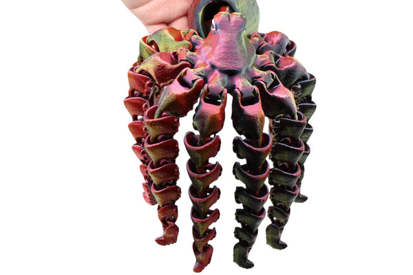 PowerTRC 3D Print - 3D Printed Large Articulated Octopus Fidget – Black Red Gold