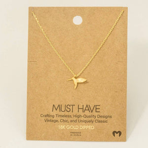 Fame Accessories - Gold Dipped Humming Bird Pendant Necklace