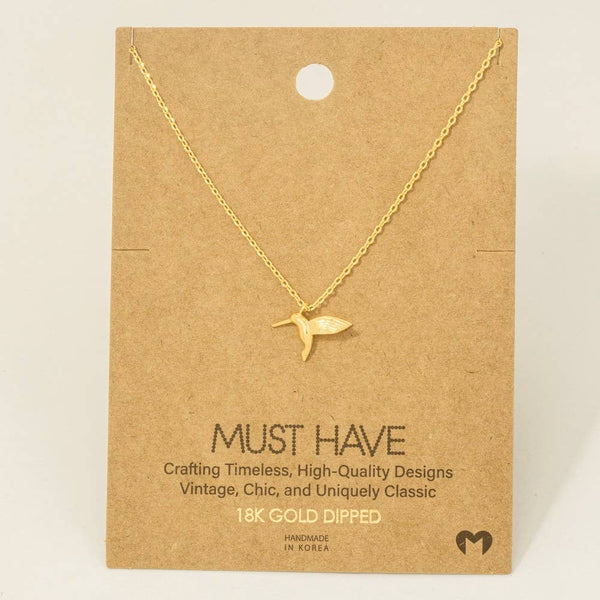 Fame Accessories - Gold Dipped Humming Bird Pendant Necklace