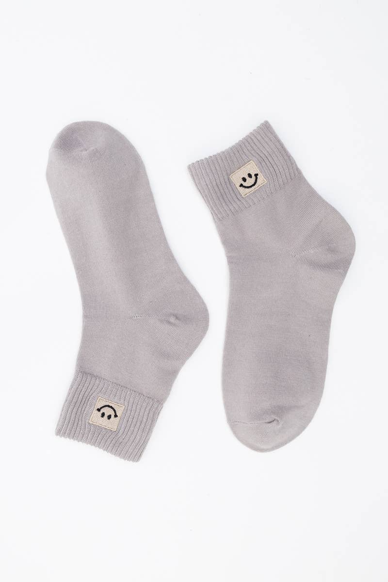 Gray Happy Feet Embroidered Socks