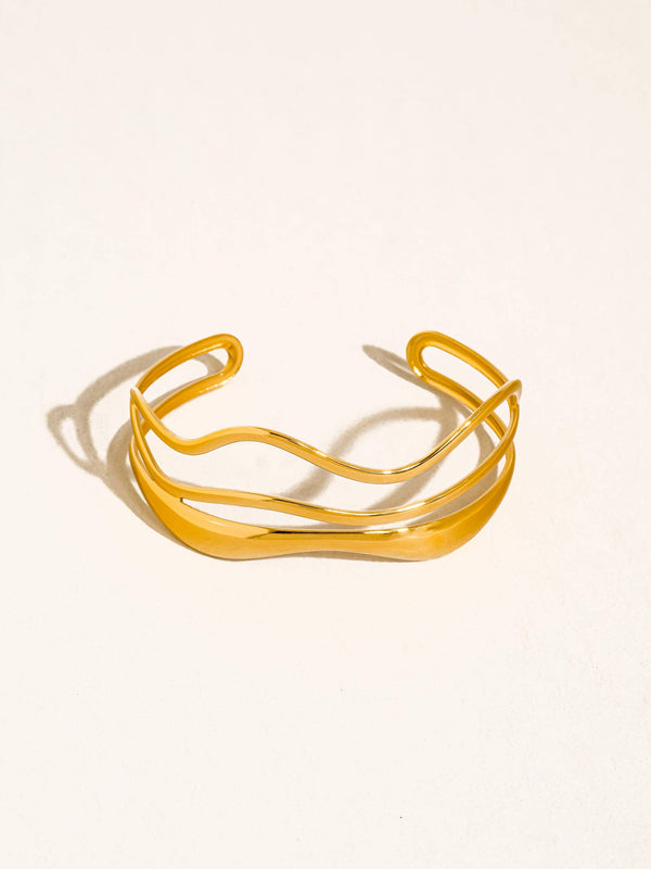 Delacour 18K Gold Non-Tarnish Wavy Cuff Bracelet