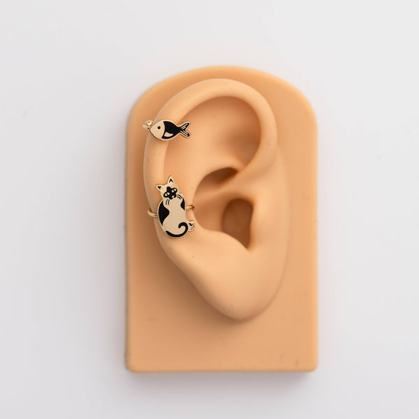 Yellow Owl Workshop - Cat & Fish Ear Cuffs | No Piercing Gold Jewelry