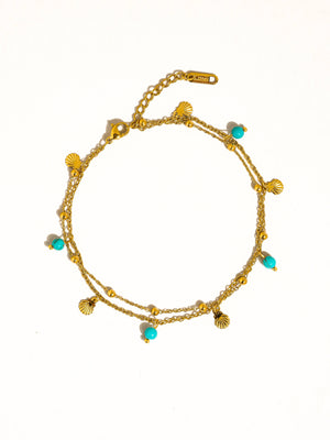 Zinnia Gold Non-Tarnish Beaded Shell Charm Anklets