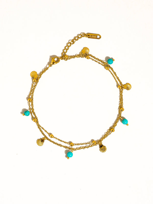 Zinnia Gold Non-Tarnish Beaded Shell Charm Anklets