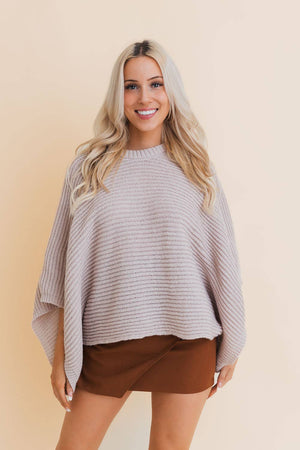 Black Metro Elegance Rib-Knit Arm Poncho