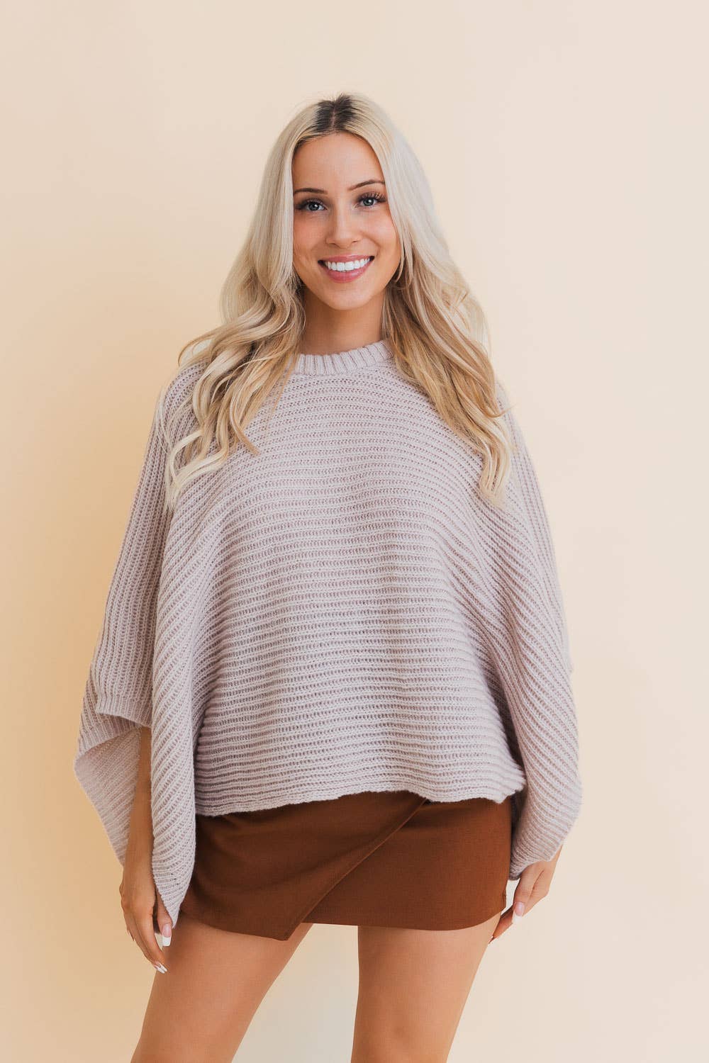 Ecru Metropolitan Elegance Rib-Knit Arm Poncho