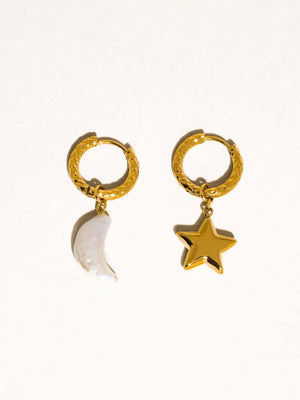 Tillyn Gold Non-Tarnish Mismatch Moon and Star Earring