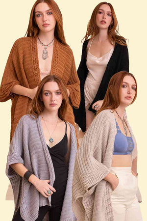Camel Ridged Rib Knit Ruana