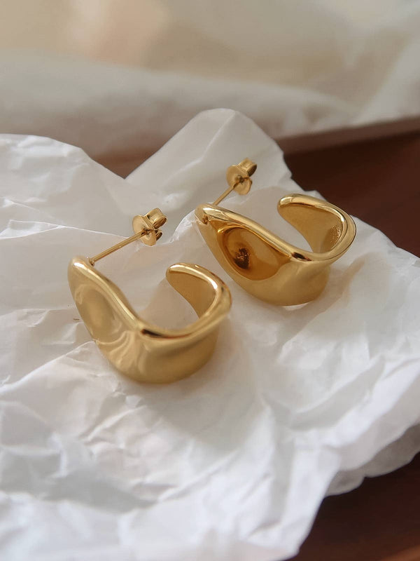 Ninelle Gold Non-Tarnish Sculpted Wave Hoop Earrings