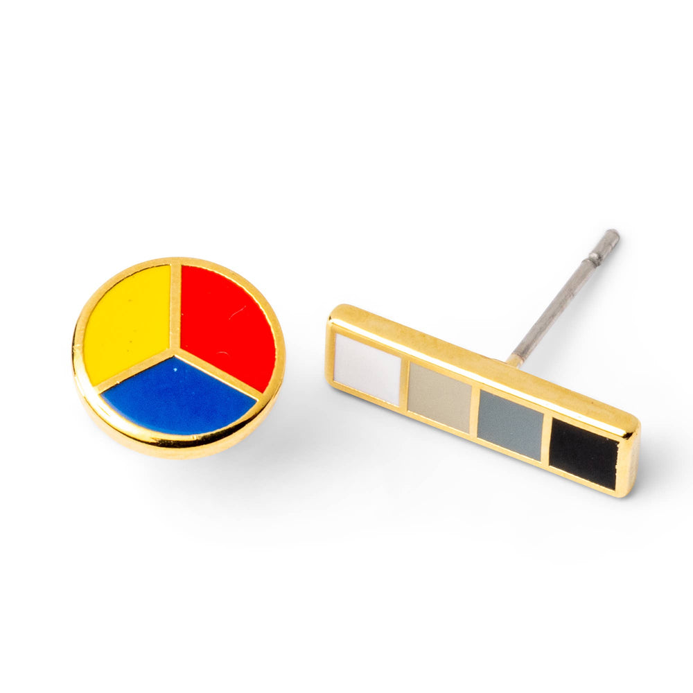 Yellow Owl Workshop - Color Wheel & Grayscale Earrings | Mismatched Gold Studs