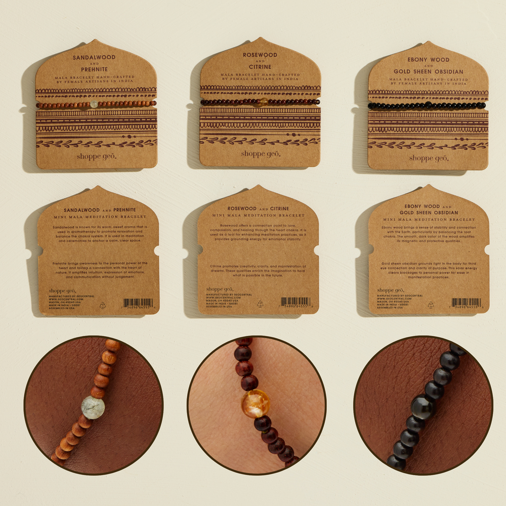 GeoCentral - Sacred Wood Mala Meditation Bracelet Asst (4mm)