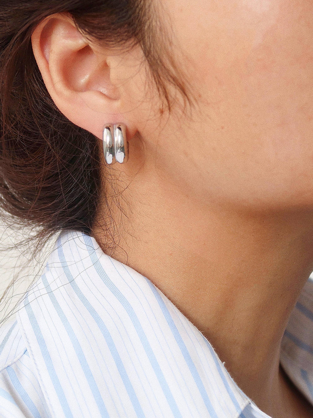Silver Emma Non-Tarnish Double C-Hoop Earring