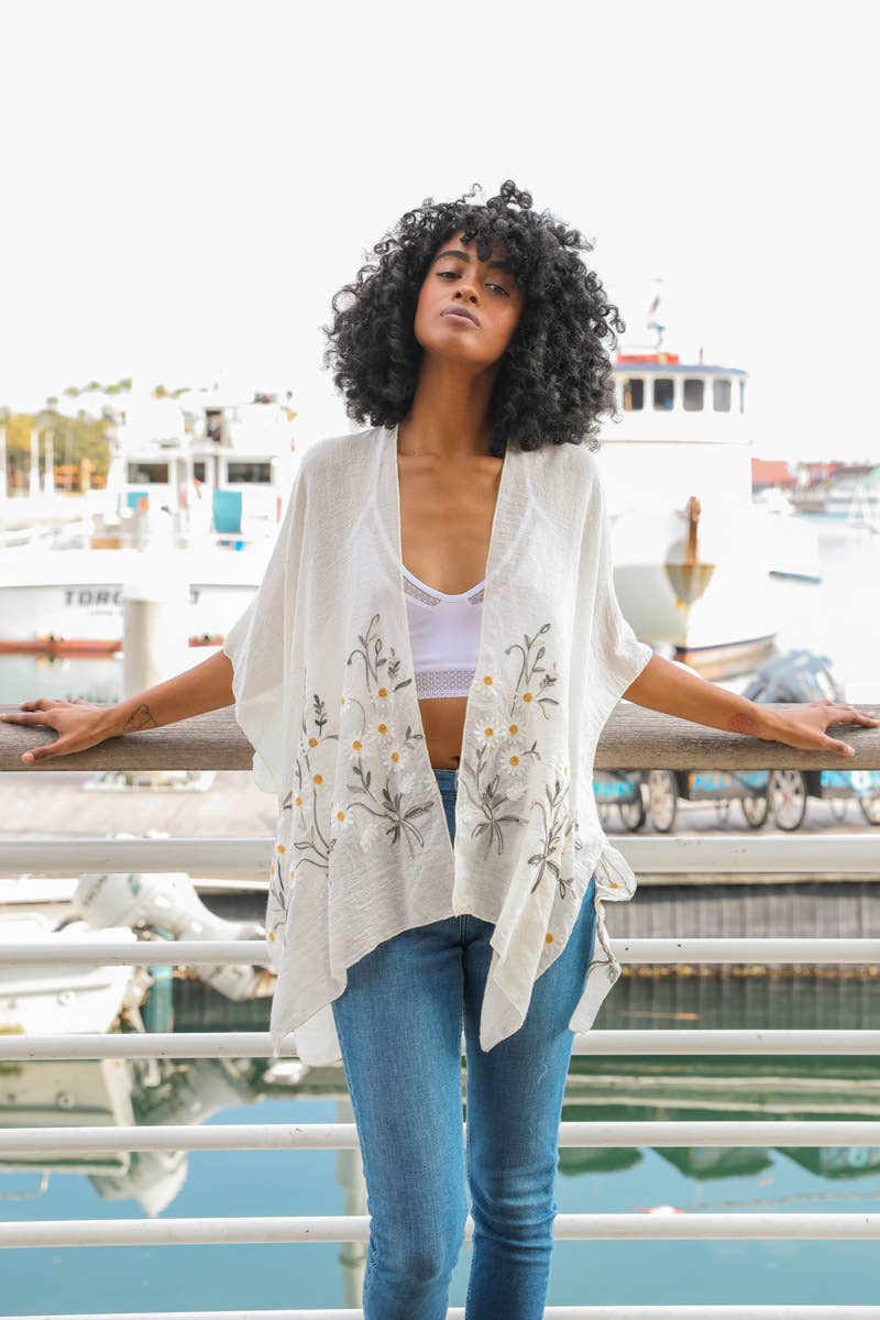 Ivory Spring Daisy Woven Kimono