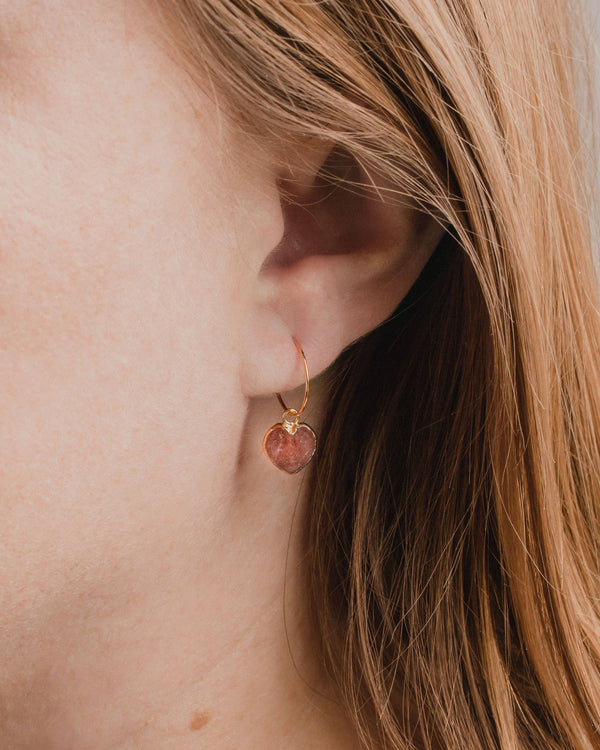 Conversation Heart Mini Hoop Earrings - Strawberry Quartz