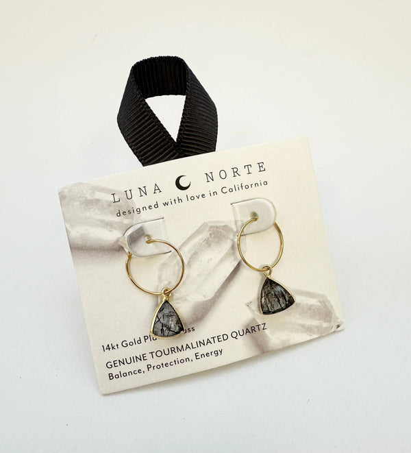 Tourmalinated Quartz Bermuda Triangle Mini Hoop Earrings
