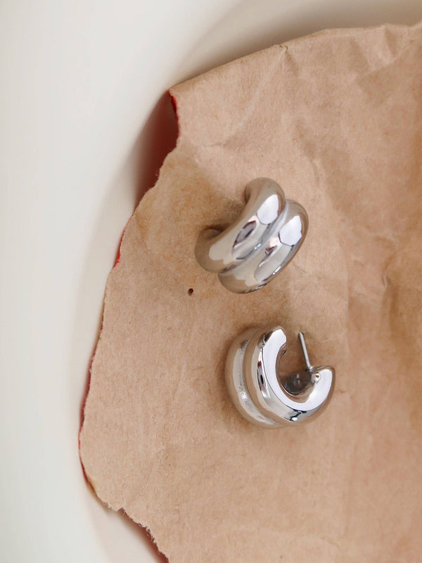 Silver Emma Non-Tarnish Double C-Hoop Earring