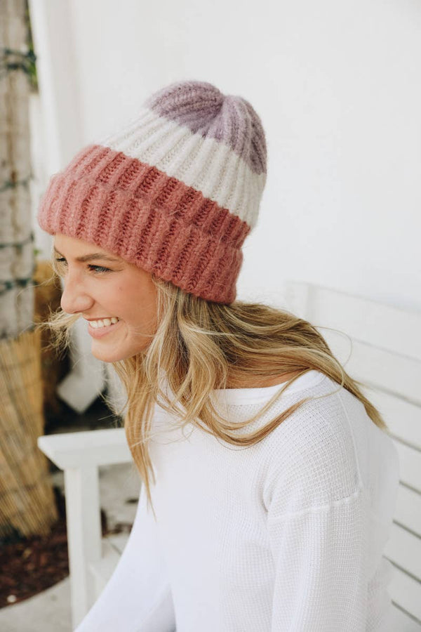 Cozy Color Block Wool Blend Knit Beanie