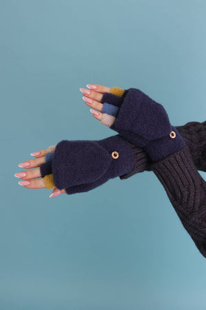 Leto Accessories - Rainbow Tip Convertible Gloves - Cute Winter Accessory: Midnight Blue