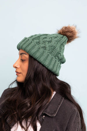 Leto Accessories - Fur Pom Knit Beanie - Ideal for Winter Adventures 🏂: Pine