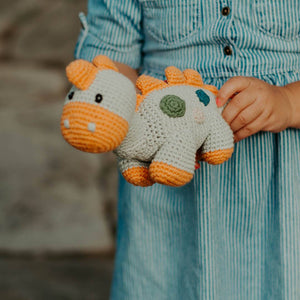 Pebble - Handmade Stegosaurus Baby Rattle | Organic Cotton | Teal