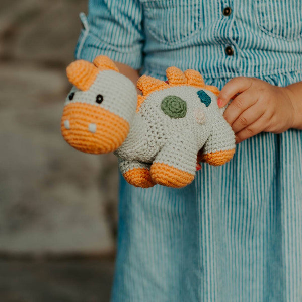 Pebble - Handmade Stegosaurus Baby Rattle | Organic Cotton | Teal