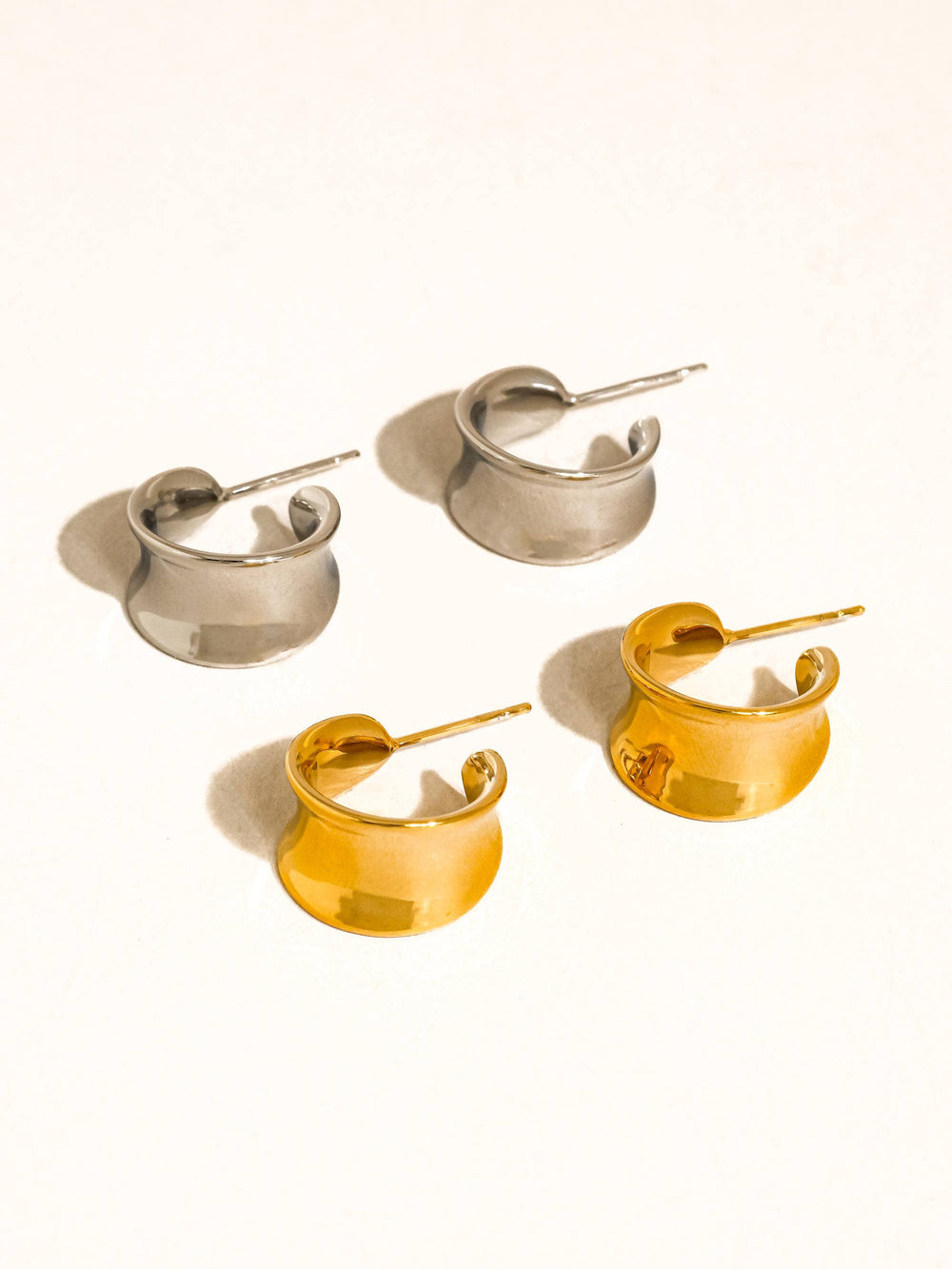 Yvaine Silver Non-Tarnish Wide Dome Hoop Earrings