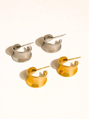 Yvaine Silver Non-Tarnish Wide Dome Hoop Earrings
