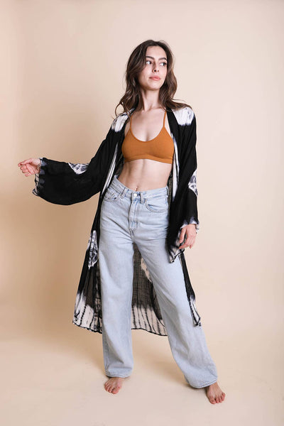 Boho Vibes Tie-Dye Longline Wrap Kimono