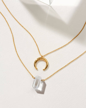 Clear Quartz + Golden Moon Necklace Set