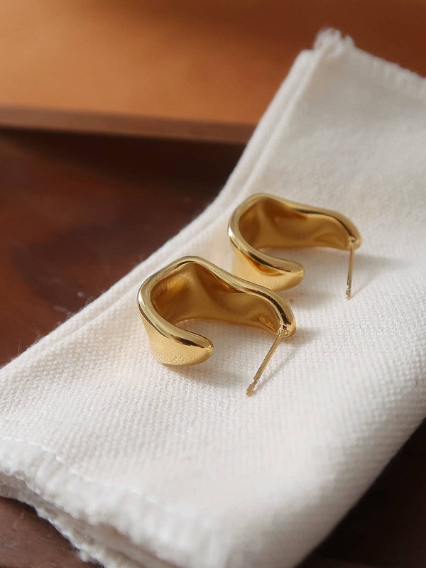 Ninelle Gold Non-Tarnish Sculpted Wave Hoop Earrings