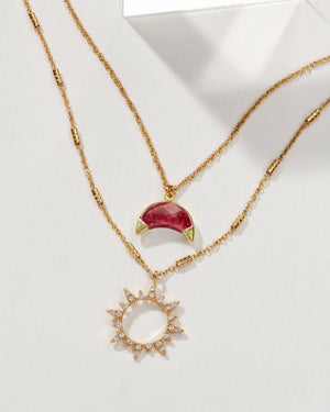 Golden Sun & Ruby Moon Necklace set