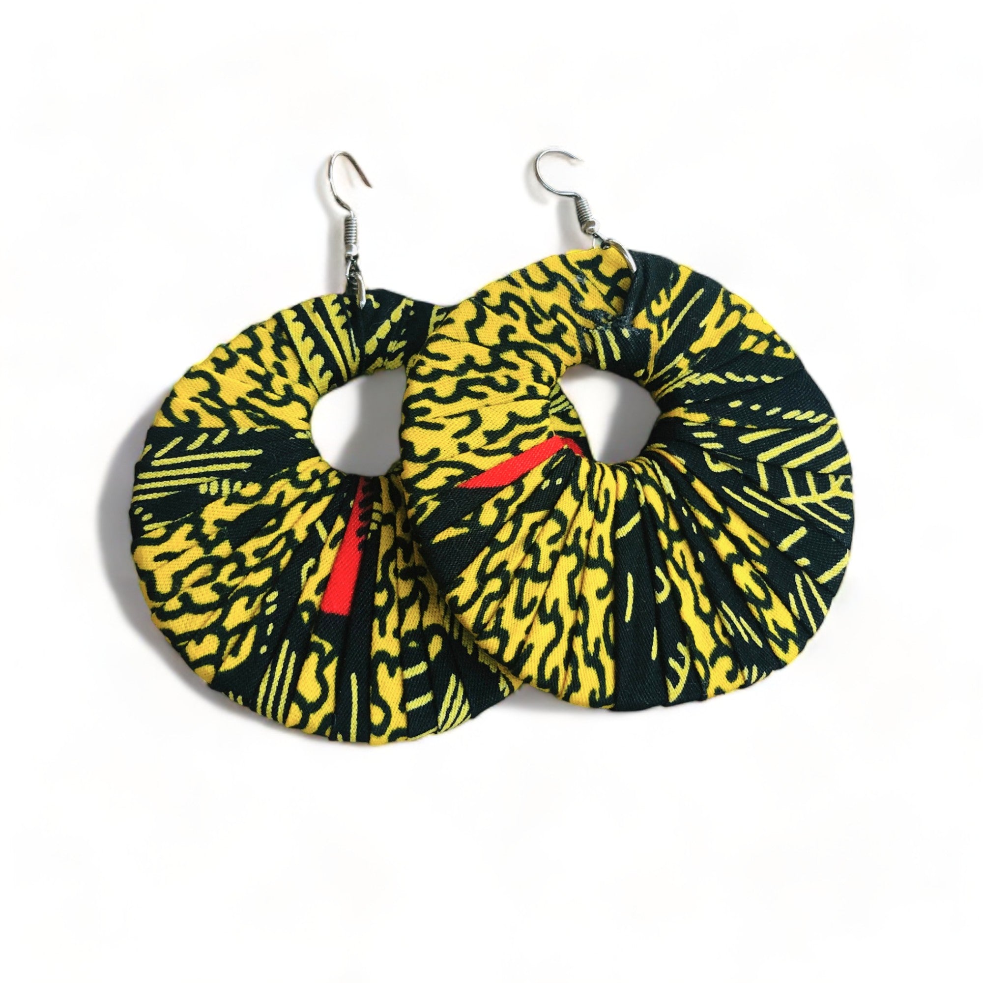 Large Round Ankara Earrings (Multicolor - Yellow/Black/Red)