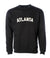 Yeahbuzzy black crewneck ATLANTA sweatshirt with bone color felt lettering that is sewn on.