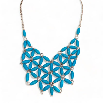 Grace Handmade Intricate Beaded Bib Design and Earrings Set (Bright Blue)