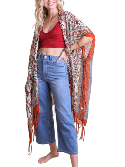 WHS Bohemian Diamond Tassel Kimono - Rust