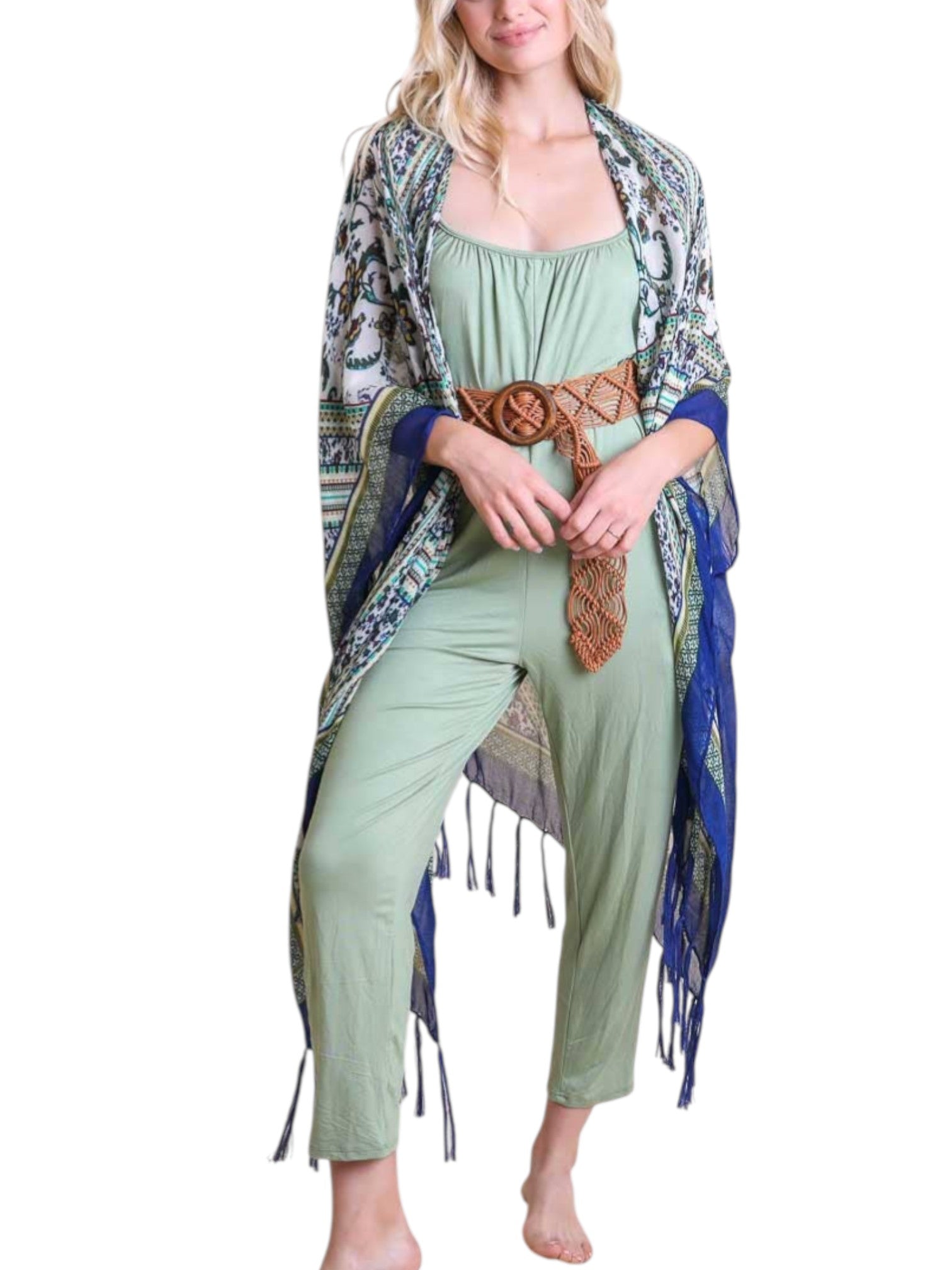 Bohemian Diamond Tassel Kimono - Blue