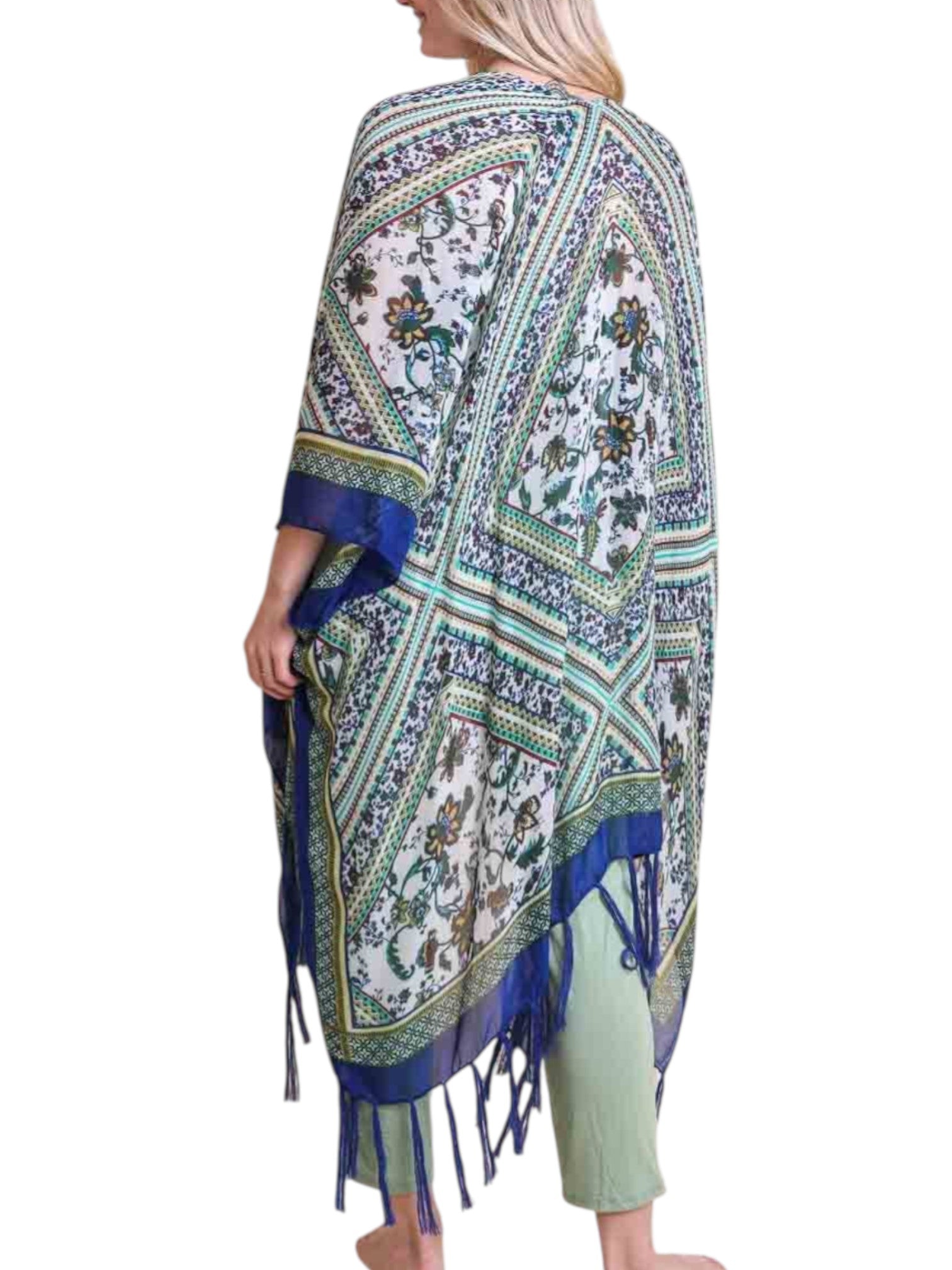 Bohemian Diamond Tassel Kimono - Blue