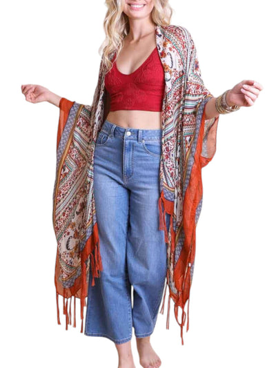 WHS Bohemian Diamond Tassel Kimono - Rust