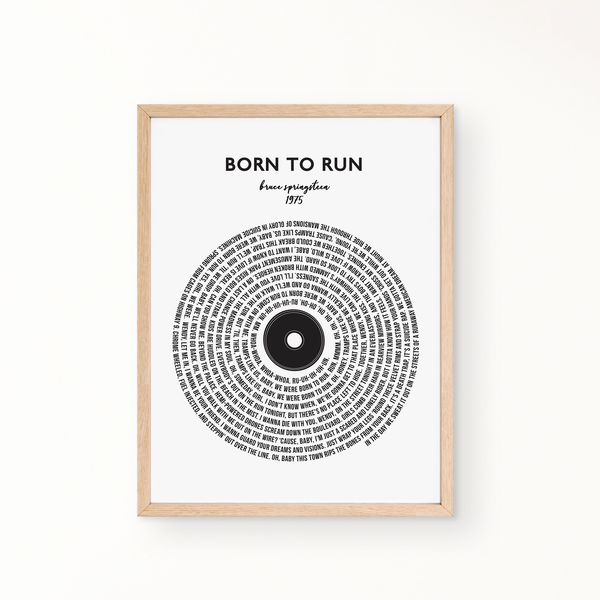Lyric Wall Art - BORN TO RUN by BRUCE SPRINGSTEEN 1975