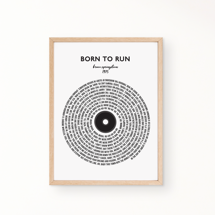 Lyric Wall Art - BORN TO RUN by BRUCE SPRINGSTEEN 1975
