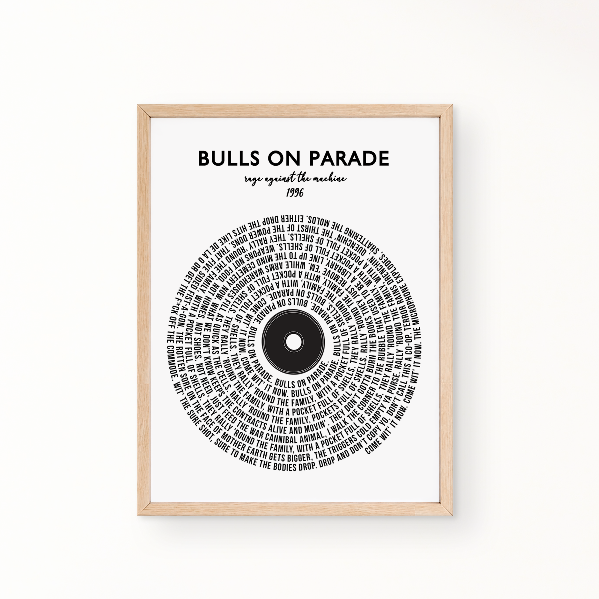 Lyric Wall Art - BULLS ON PARADE by RAGE AGAINST THE MACHINE