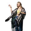 Black Block Print Tassel Kimono