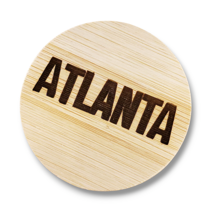Round Magnetic Wood Engraved Bottle Opener - ATLANTA  All Caps