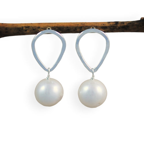 teardrop stud with hanging pearl earrings - sterling