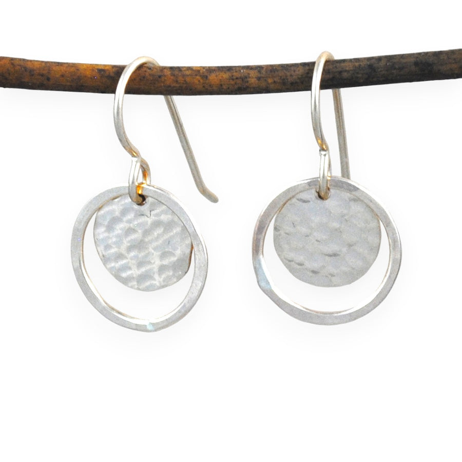 Hammered Halo Earrings - sterling silver